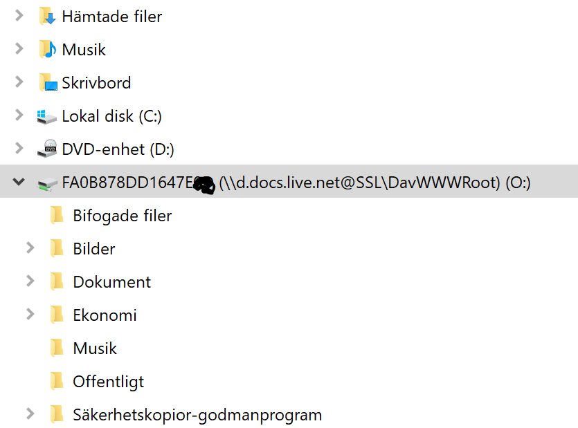 onedrive mappen syns i utforskaren
