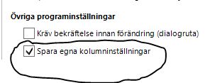 KOLUMNINSTALLNINGAR SPARA