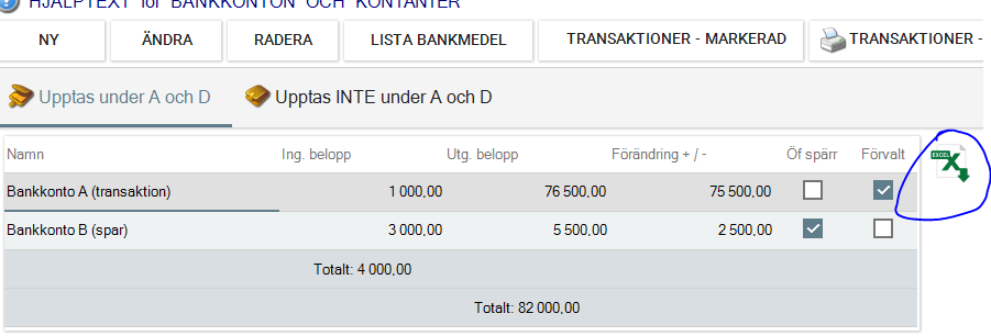 Export excel bankmedel