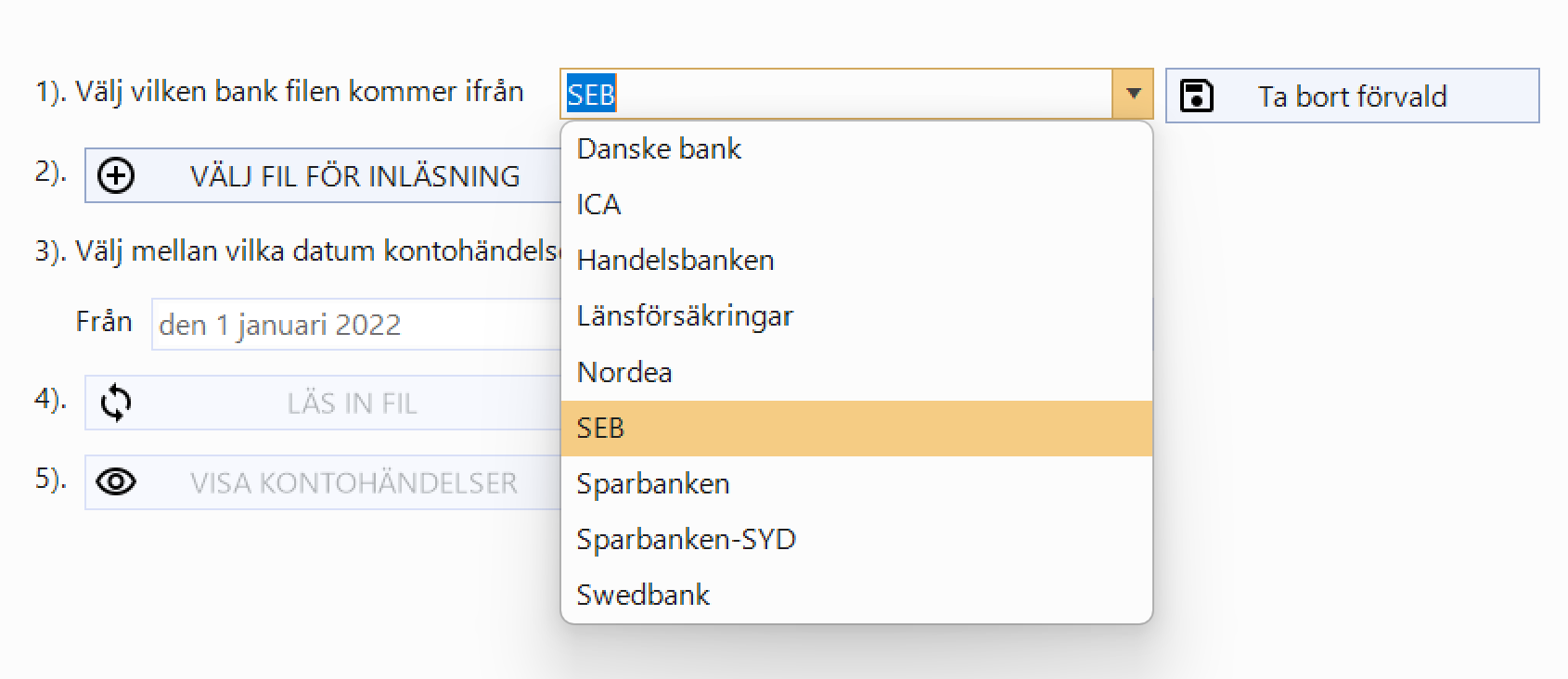 Välj en bank för filen