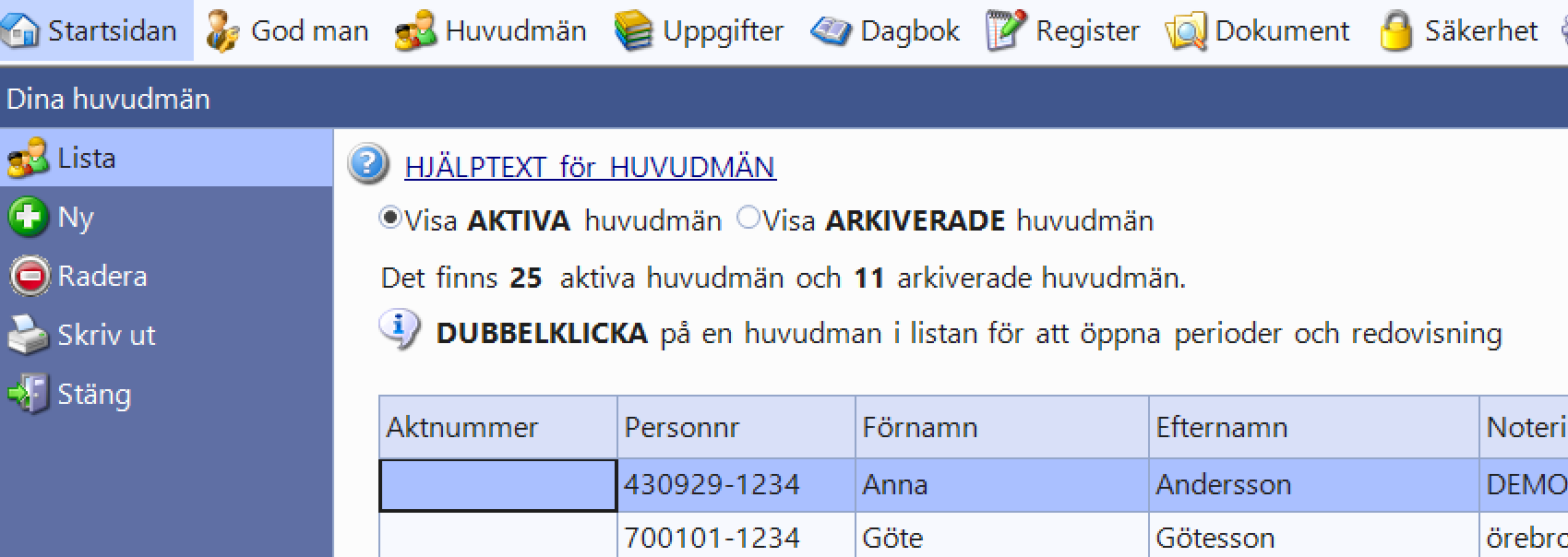 huvudman lista arkivering