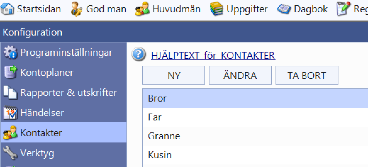 kontakter register