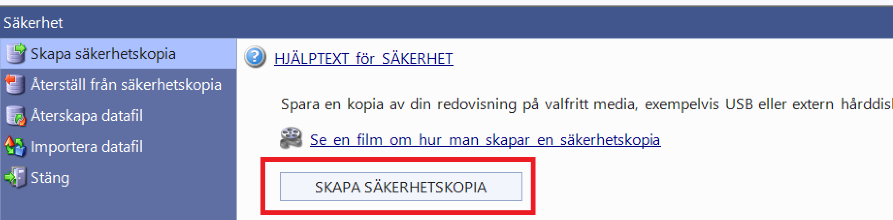 skapa sakerhetskopia